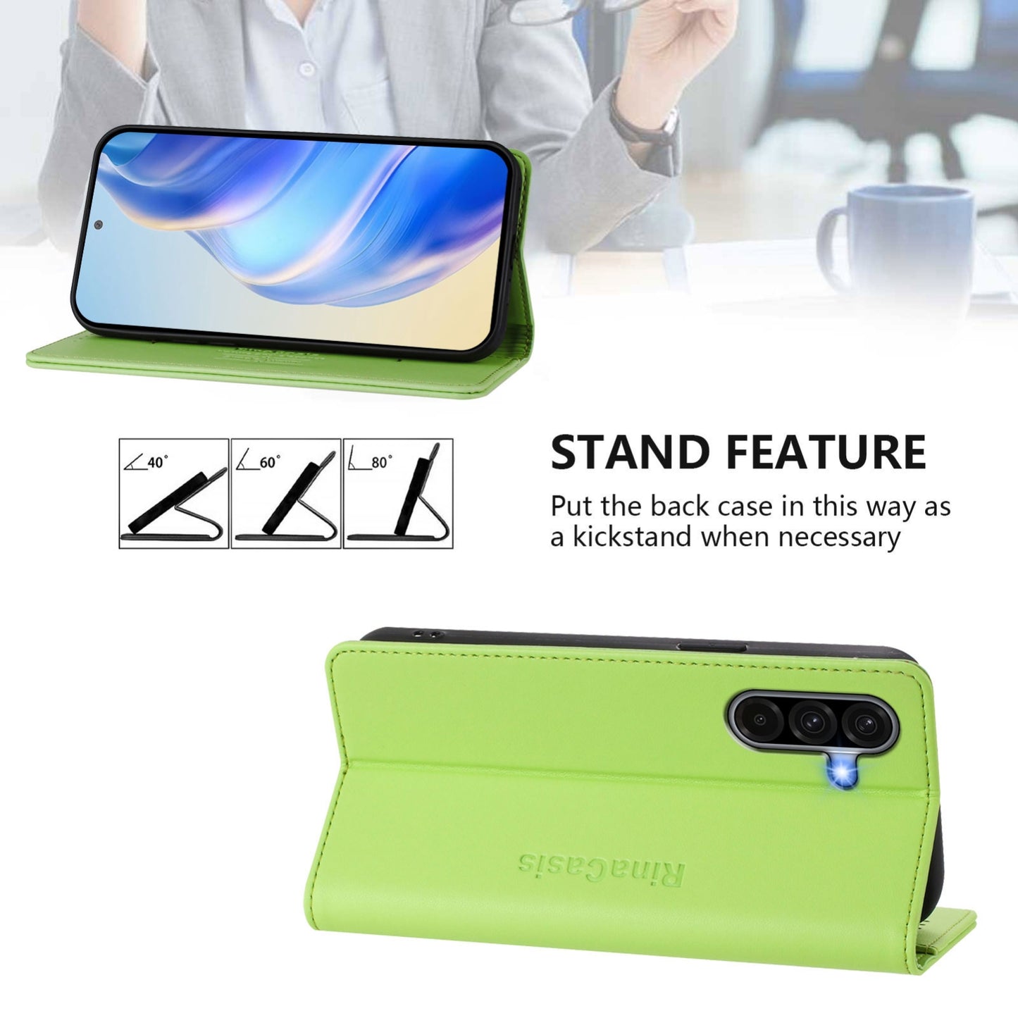 Samsung Galaxy A36 5G Dual-Folded Magnetic Suction RFID Blocking PU Leather Wallet Phone Case with Card Slots, Cash Pocket, Kickstand, Full Protective Flip Cover