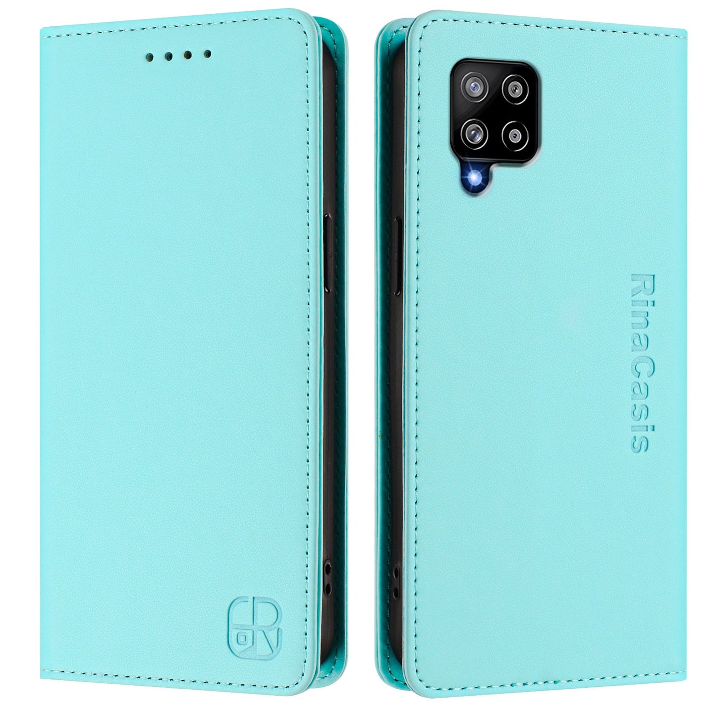 Samsung Galaxy A42 5G Dual-Folded Magnetic Suction RFID Blocking PU Leather Wallet Phone Case with Card Slots, Cash Pocket, Kickstand, Full Protective Flip Cover