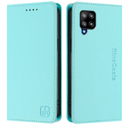 Samsung Galaxy A42 5G Dual-Folded Magnetic Suction RFID Blocking PU Leather Wallet Phone Case with Card Slots, Cash Pocket, Kickstand, Full Protective Flip Cover