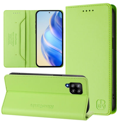 Samsung Galaxy A42 5G Dual-Folded Magnetic Suction RFID Blocking PU Leather Wallet Phone Case with Card Slots, Cash Pocket, Kickstand, Full Protective Flip Cover