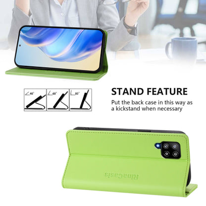 Samsung Galaxy A42 5G Dual-Folded Magnetic Suction RFID Blocking PU Leather Wallet Phone Case with Card Slots, Cash Pocket, Kickstand, Full Protective Flip Cover