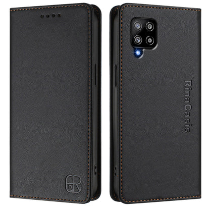Samsung Galaxy A42 5G Dual-Folded Magnetic Suction RFID Blocking PU Leather Wallet Phone Case with Card Slots, Cash Pocket, Kickstand, Full Protective Flip Cover