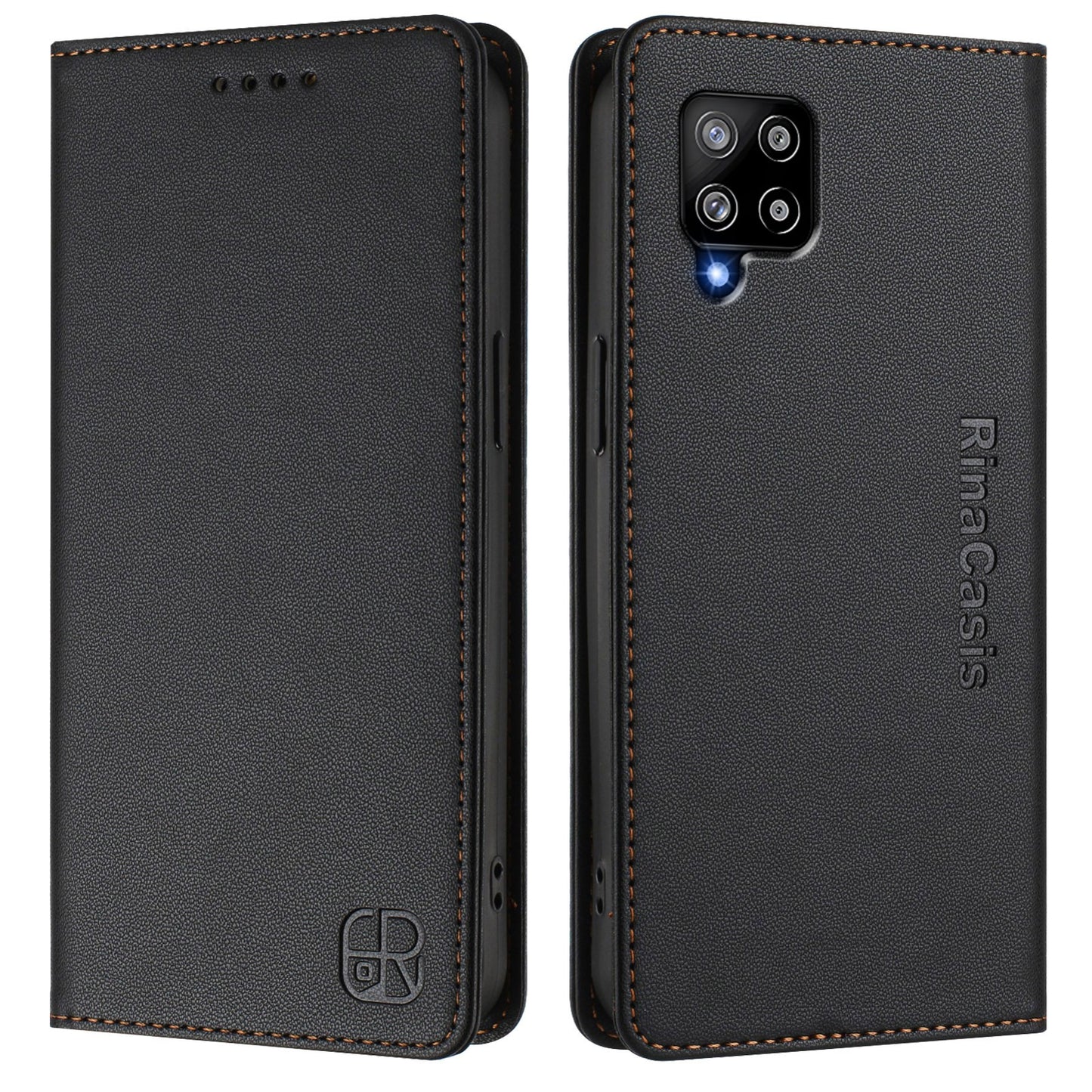 Samsung Galaxy M42 Dual-Folded Magnetic Suction RFID Blocking PU Leather Wallet Phone Case with Card Slots, Cash Pocket, Kickstand, Full Protective Flip Cover