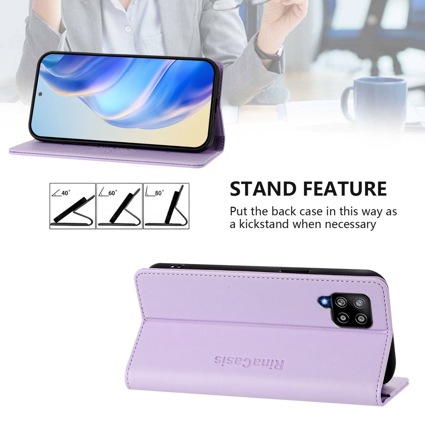 Samsung Galaxy A42 5G Dual-Folded Magnetic Suction RFID Blocking PU Leather Wallet Phone Case with Card Slots, Cash Pocket, Kickstand, Full Protective Flip Cover