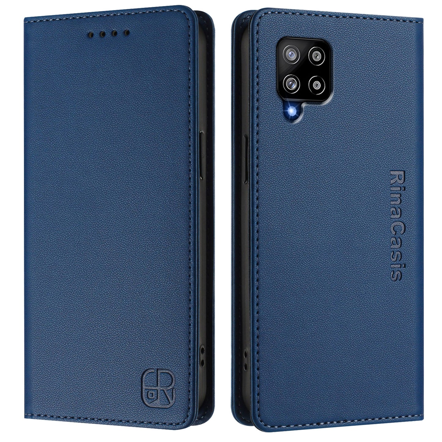 Samsung Galaxy A42 5G Dual-Folded Magnetic Suction RFID Blocking PU Leather Wallet Phone Case with Card Slots, Cash Pocket, Kickstand, Full Protective Flip Cover
