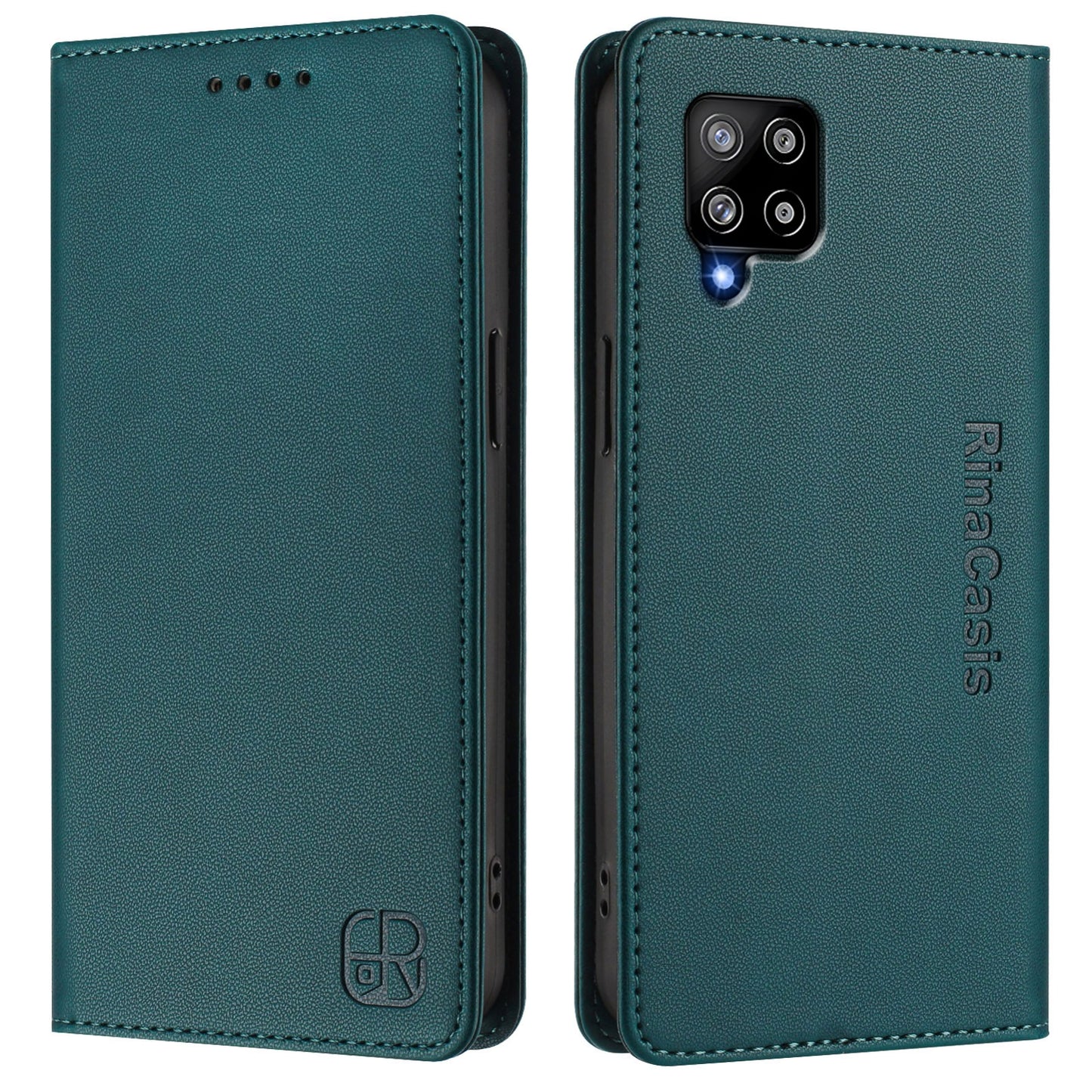 Samsung Galaxy A42 5G Dual-Folded Magnetic Suction RFID Blocking PU Leather Wallet Phone Case with Card Slots, Cash Pocket, Kickstand, Full Protective Flip Cover