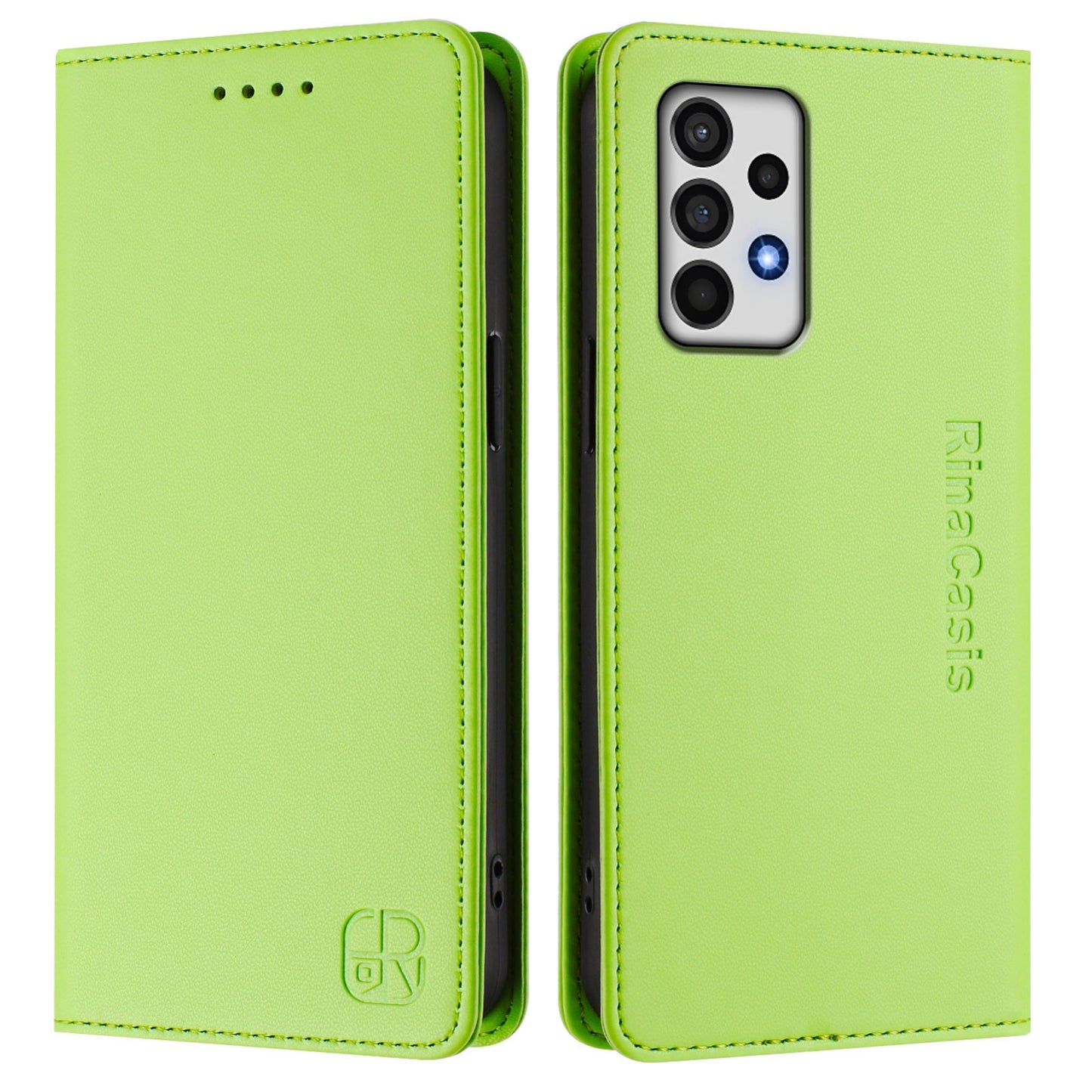 Samsung Galaxy A52 5G Dual-Folded Magnetic Suction RFID Blocking PU Leather Wallet Phone Case with Card Slots, Cash Pocket, Kickstand, Full Protective Flip Cover
