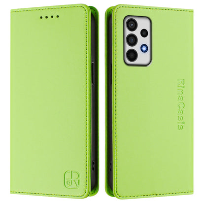 Samsung Galaxy A52 5G Dual-Folded Magnetic Suction RFID Blocking PU Leather Wallet Phone Case with Card Slots, Cash Pocket, Kickstand, Full Protective Flip Cover