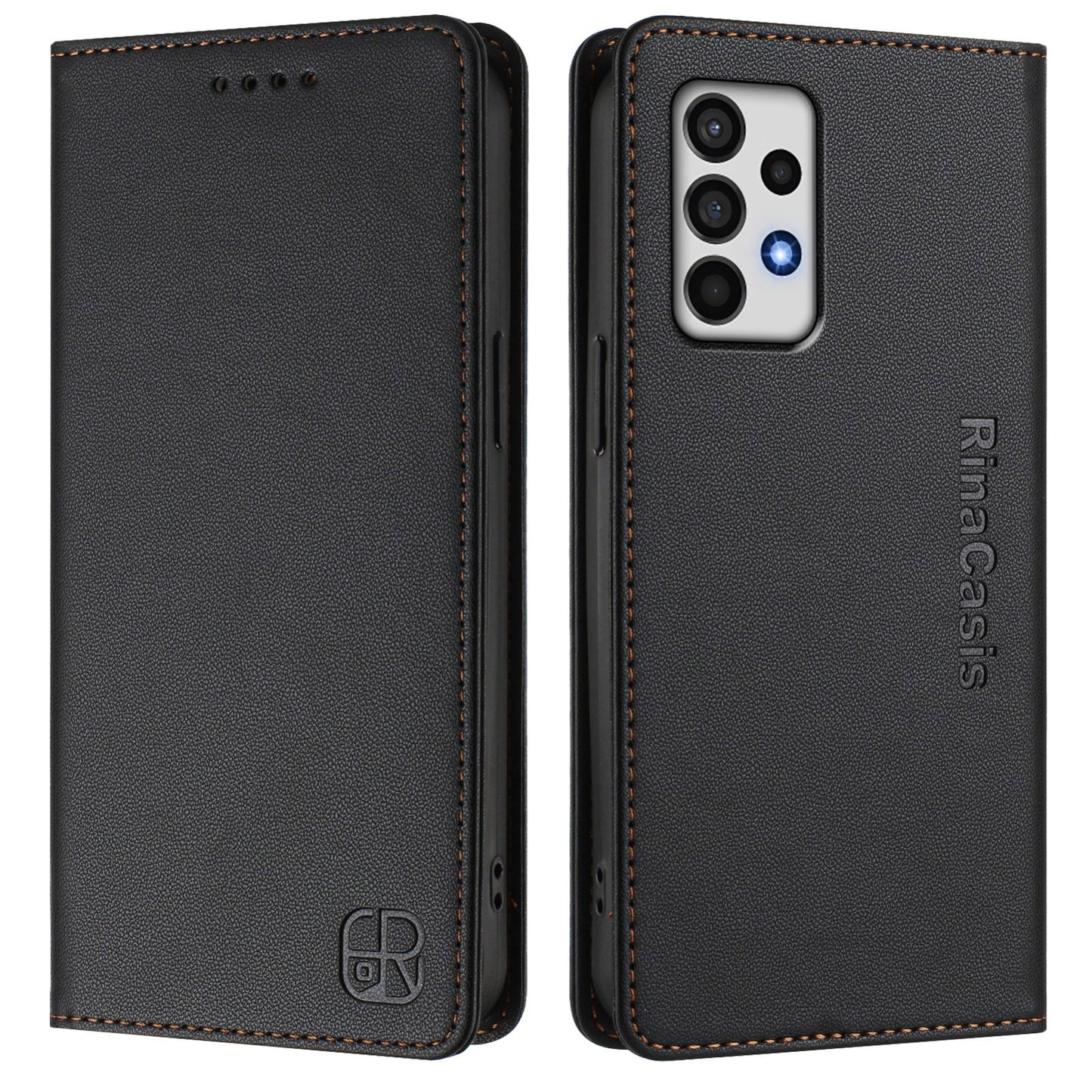 Samsung Galaxy A52 5G Dual-Folded Magnetic Suction RFID Blocking PU Leather Wallet Phone Case with Card Slots, Cash Pocket, Kickstand, Full Protective Flip Cover
