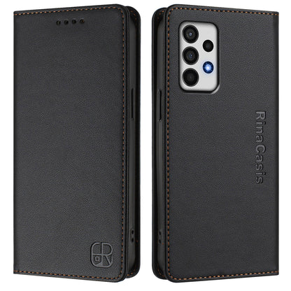 Samsung Galaxy A52 5G Dual-Folded Magnetic Suction RFID Blocking PU Leather Wallet Phone Case with Card Slots, Cash Pocket, Kickstand, Full Protective Flip Cover