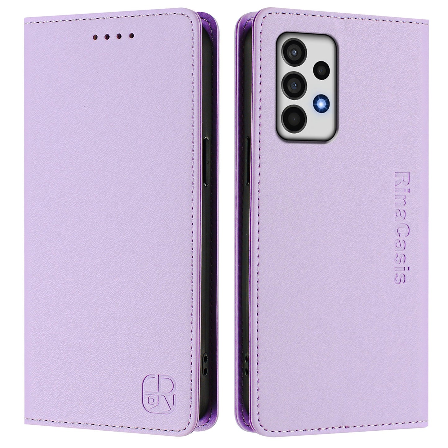Samsung Galaxy A52 5G Dual-Folded Magnetic Suction RFID Blocking PU Leather Wallet Phone Case with Card Slots, Cash Pocket, Kickstand, Full Protective Flip Cover