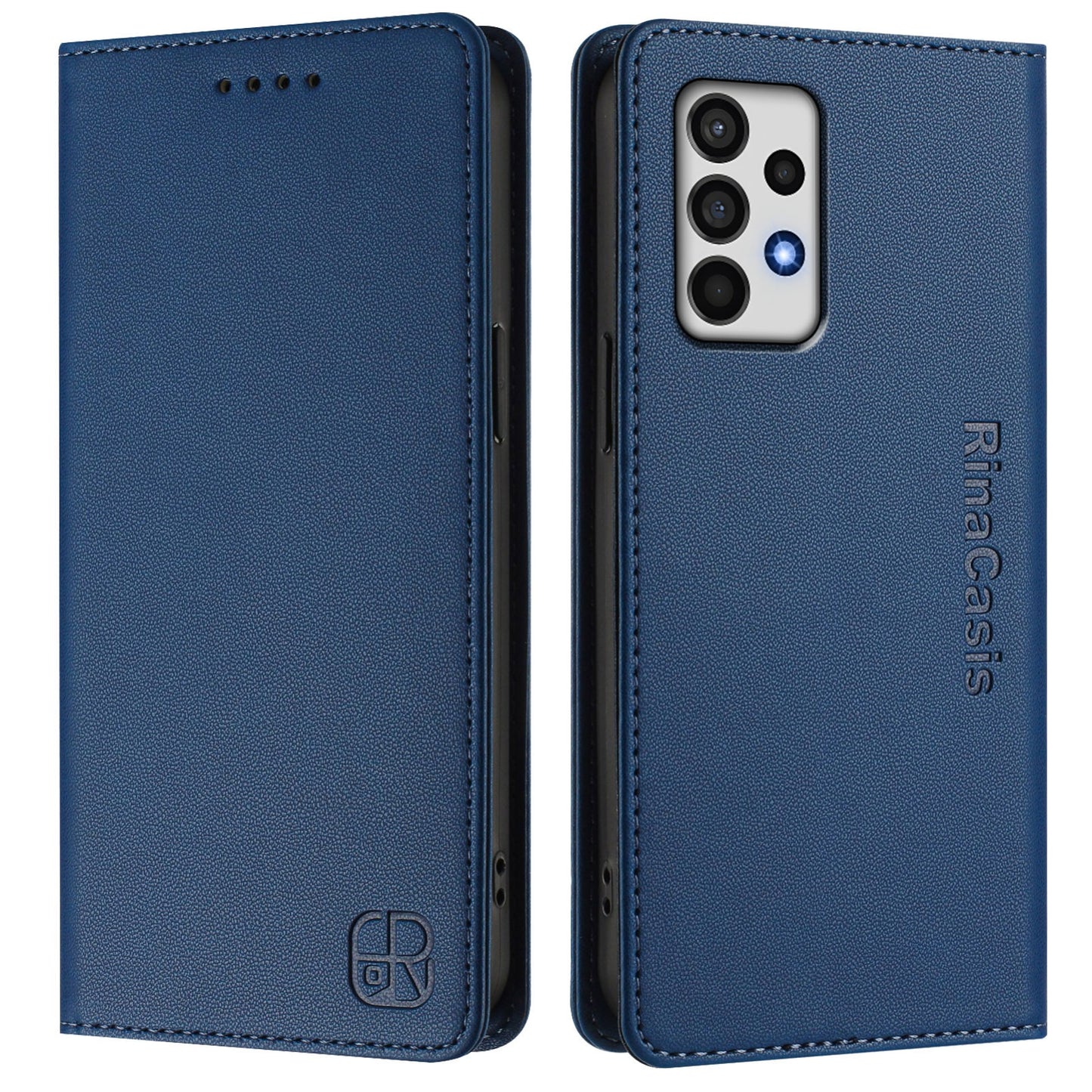 Samsung Galaxy A52 5G Dual-Folded Magnetic Suction RFID Blocking PU Leather Wallet Phone Case with Card Slots, Cash Pocket, Kickstand, Full Protective Flip Cover