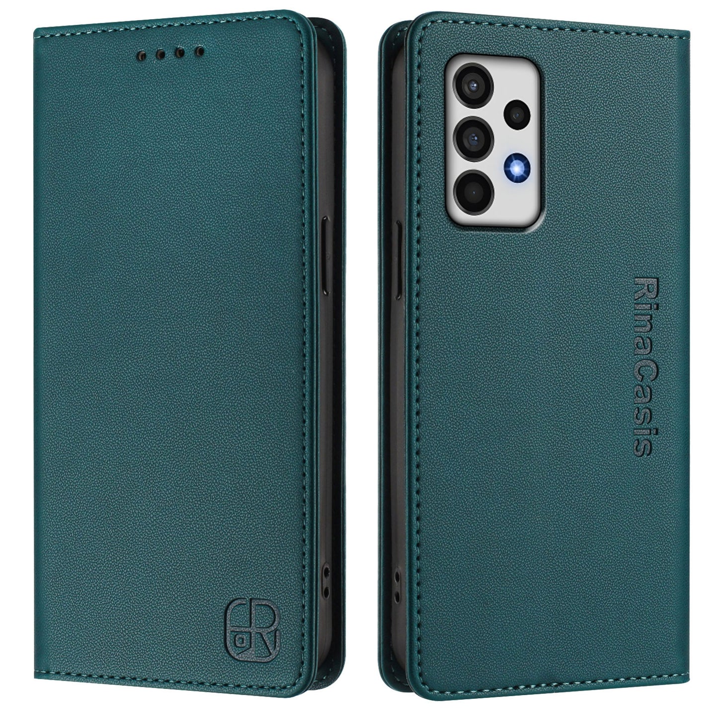 Samsung Galaxy A52 4G Dual-Folded Magnetic Suction RFID Blocking PU Leather Wallet Phone Case with Card Slots, Cash Pocket, Kickstand, Full Protective Flip Cover