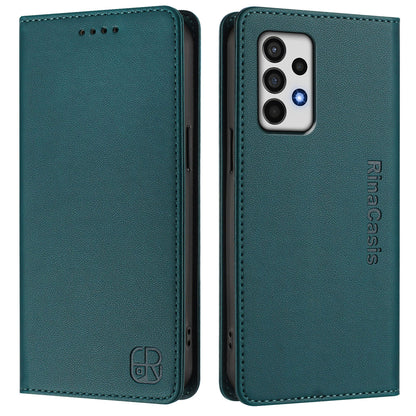 Samsung Galaxy A52 5G Dual-Folded Magnetic Suction RFID Blocking PU Leather Wallet Phone Case with Card Slots, Cash Pocket, Kickstand, Full Protective Flip Cover