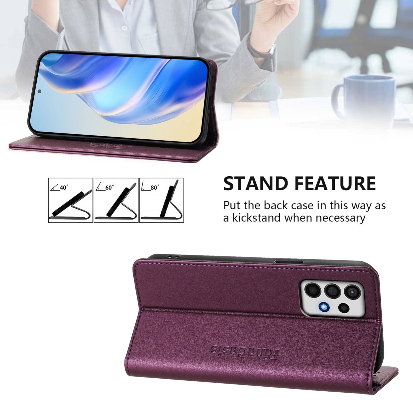 Samsung Galaxy A52 4G Dual-Folded Magnetic Suction RFID Blocking PU Leather Wallet Phone Case with Card Slots, Cash Pocket, Kickstand, Full Protective Flip Cover