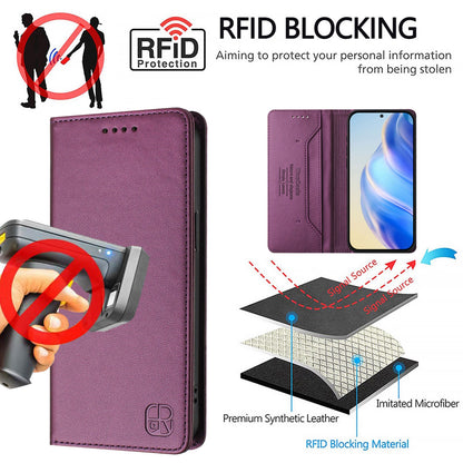 Samsung Galaxy A52 5G Dual-Folded Magnetic Suction RFID Blocking PU Leather Wallet Phone Case with Card Slots, Cash Pocket, Kickstand, Full Protective Flip Cover