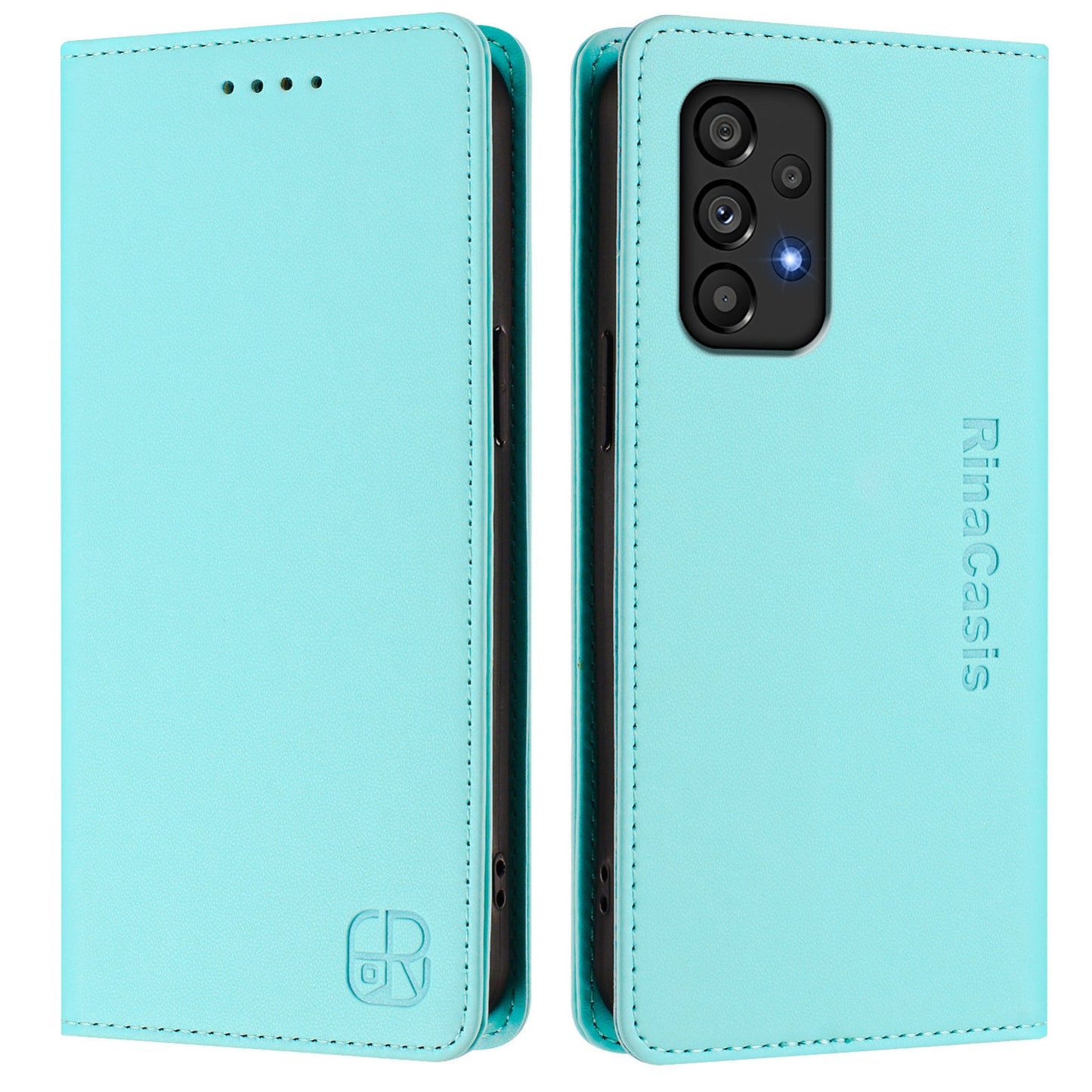 Samsung Galaxy A53 5G Dual-Folded Magnetic Suction RFID Blocking PU Leather Wallet Phone Case with Card Slots, Cash Pocket, Kickstand, Full Protective Flip Cover