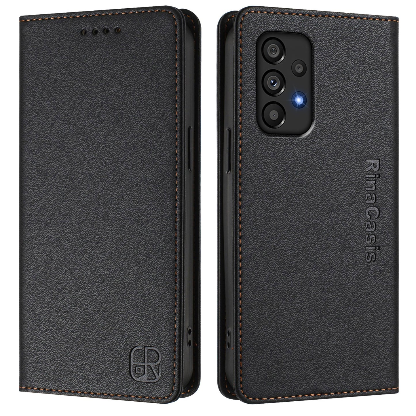 Samsung Galaxy A53 5G Dual-Folded Magnetic Suction RFID Blocking PU Leather Wallet Phone Case with Card Slots, Cash Pocket, Kickstand, Full Protective Flip Cover