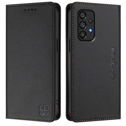Samsung Galaxy A53 5G Dual-Folded Magnetic Suction RFID Blocking PU Leather Wallet Phone Case with Card Slots, Cash Pocket, Kickstand, Full Protective Flip Cover