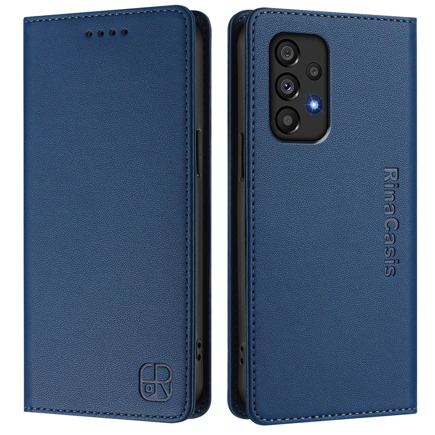 Samsung Galaxy A53 5G Dual-Folded Magnetic Suction RFID Blocking PU Leather Wallet Phone Case with Card Slots, Cash Pocket, Kickstand, Full Protective Flip Cover
