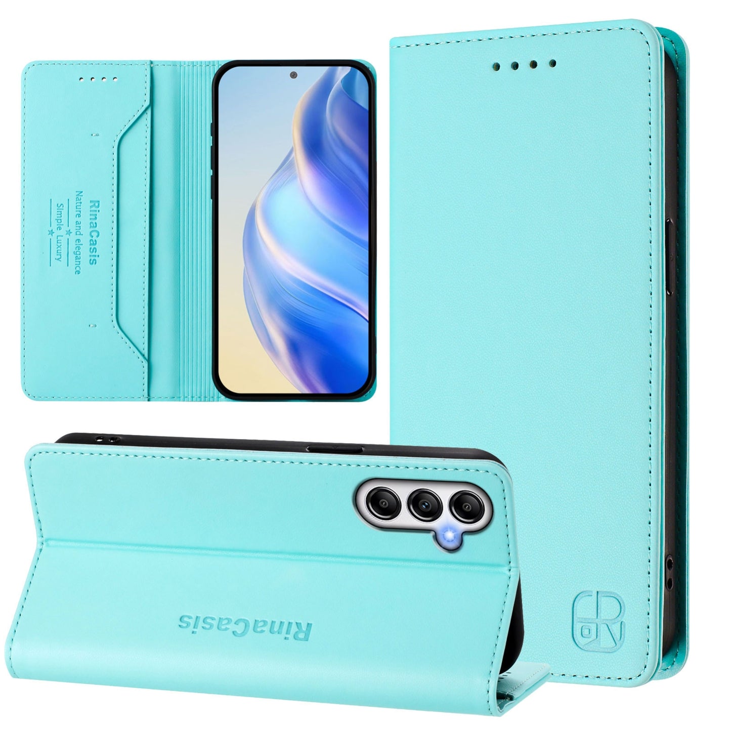 Samsung Galaxy A54 5G Dual-Folded Magnetic Suction RFID Blocking PU Leather Wallet Phone Case with Card Slots, Cash Pocket, Kickstand, Full Protective Flip Cover