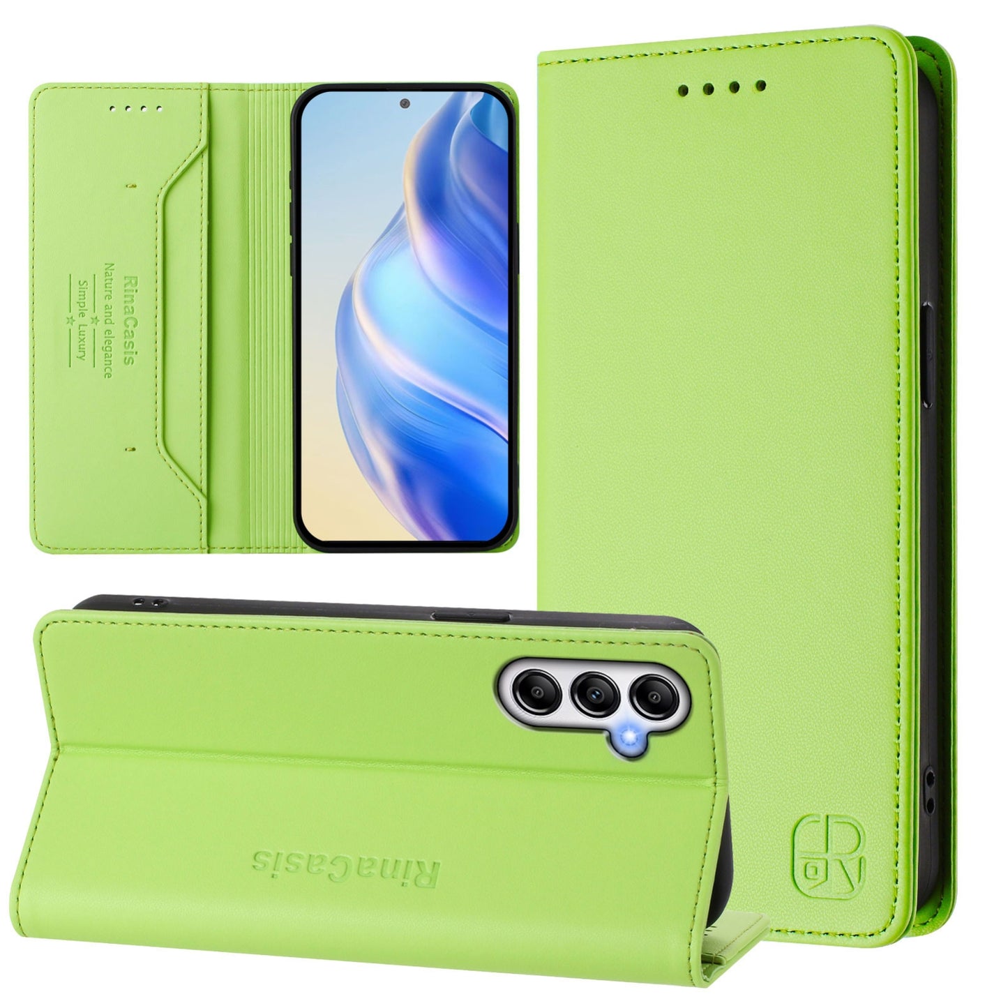 Samsung Galaxy A54 5G Dual-Folded Magnetic Suction RFID Blocking PU Leather Wallet Phone Case with Card Slots, Cash Pocket, Kickstand, Full Protective Flip Cover