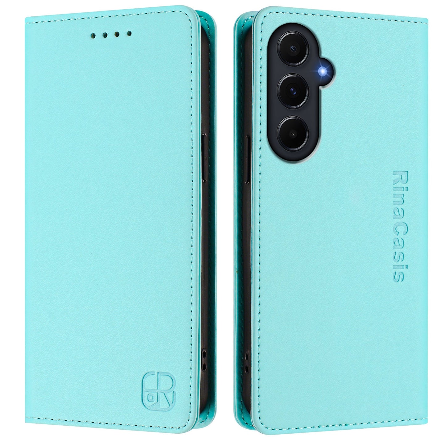 Samsung Galaxy A55 5G Dual-Folded Magnetic Suction RFID Blocking PU Leather Wallet Phone Case with Card Slots, Cash Pocket, Kickstand, Full Protective Flip Cover