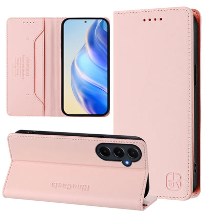 Samsung Galaxy A55 5G Dual-Folded Magnetic Suction RFID Blocking PU Leather Wallet Phone Case with Card Slots, Cash Pocket, Kickstand, Full Protective Flip Cover