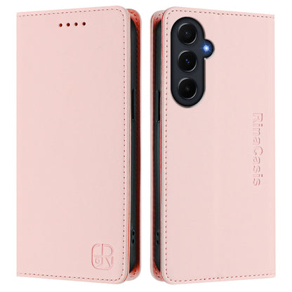 Samsung Galaxy A55 5G Dual-Folded Magnetic Suction RFID Blocking PU Leather Wallet Phone Case with Card Slots, Cash Pocket, Kickstand, Full Protective Flip Cover