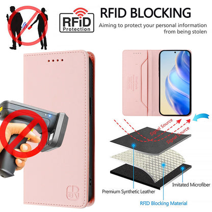 Samsung Galaxy A55 5G Dual-Folded Magnetic Suction RFID Blocking PU Leather Wallet Phone Case with Card Slots, Cash Pocket, Kickstand, Full Protective Flip Cover