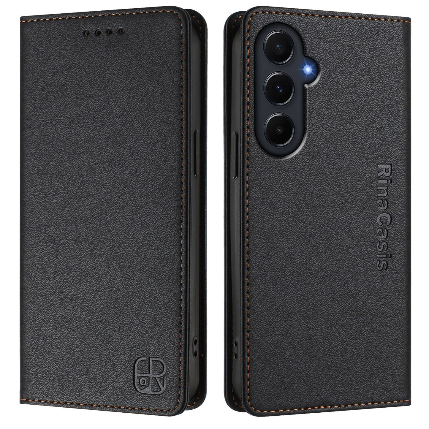Samsung Galaxy A55 5G Dual-Folded Magnetic Suction RFID Blocking PU Leather Wallet Phone Case with Card Slots, Cash Pocket, Kickstand, Full Protective Flip Cover