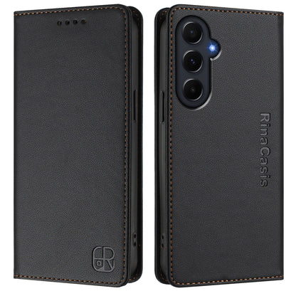 Samsung Galaxy A55 5G Dual-Folded Magnetic Suction RFID Blocking PU Leather Wallet Phone Case with Card Slots, Cash Pocket, Kickstand, Full Protective Flip Cover