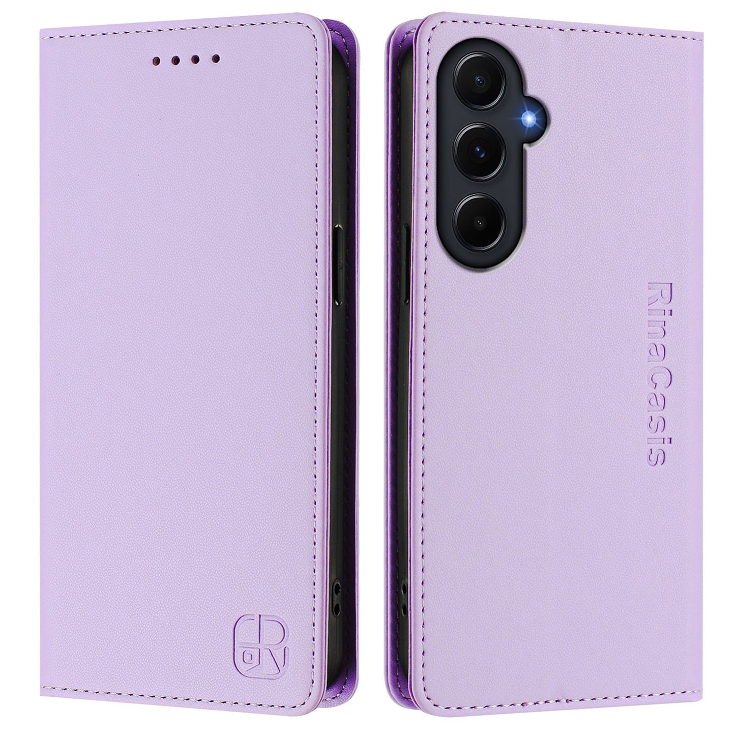 Samsung Galaxy A55 5G Dual-Folded Magnetic Suction RFID Blocking PU Leather Wallet Phone Case with Card Slots, Cash Pocket, Kickstand, Full Protective Flip Cover