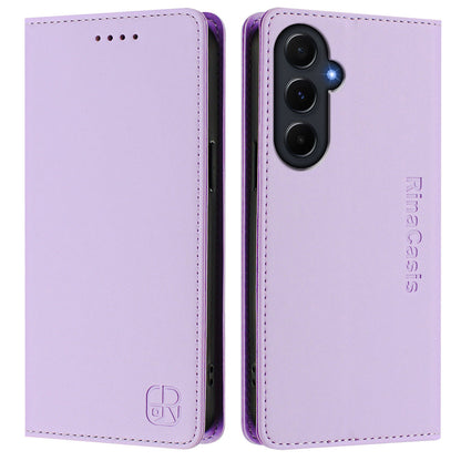 Samsung Galaxy A55 5G Dual-Folded Magnetic Suction RFID Blocking PU Leather Wallet Phone Case with Card Slots, Cash Pocket, Kickstand, Full Protective Flip Cover