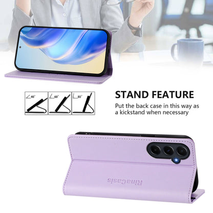 Samsung Galaxy A55 5G Dual-Folded Magnetic Suction RFID Blocking PU Leather Wallet Phone Case with Card Slots, Cash Pocket, Kickstand, Full Protective Flip Cover