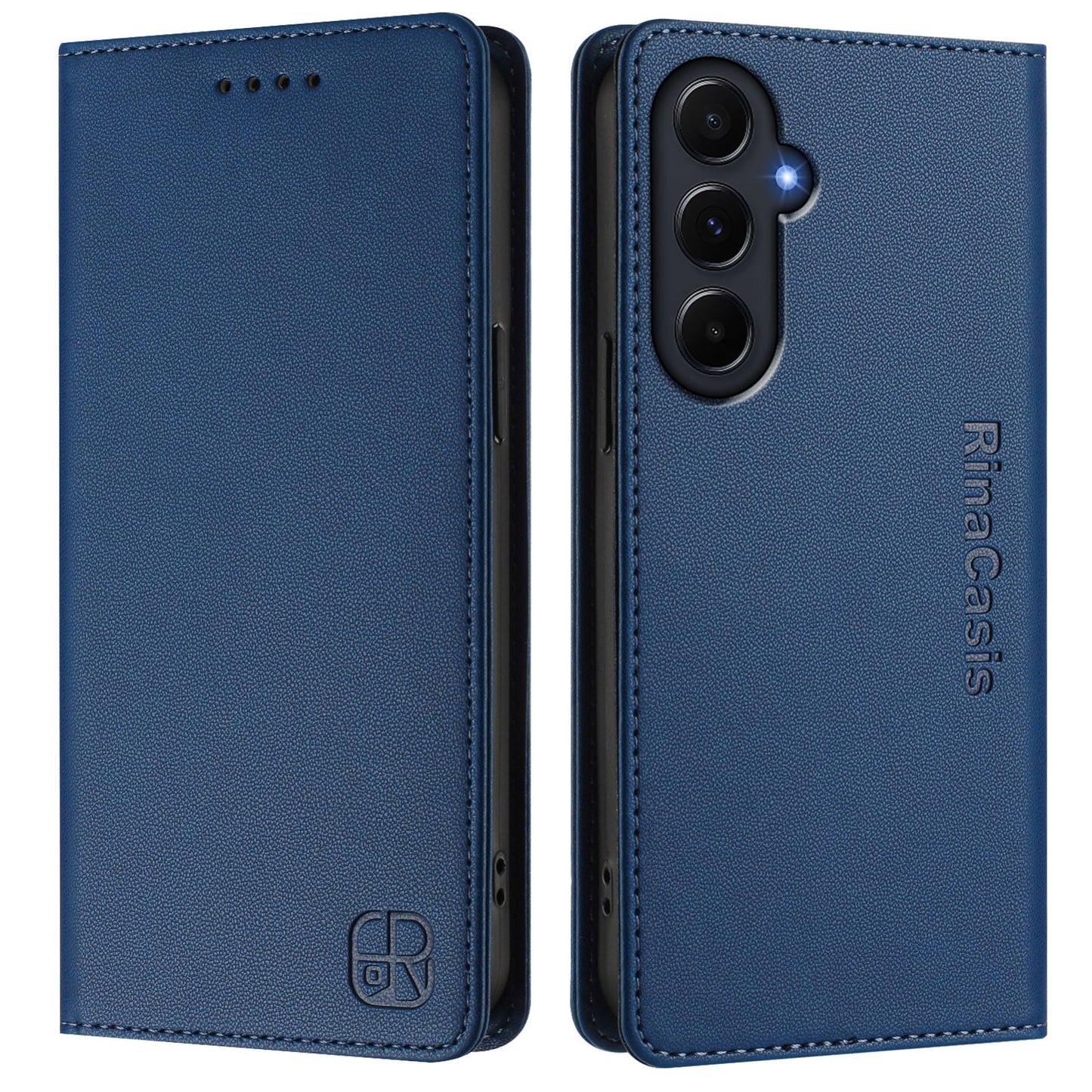 Samsung Galaxy A55 5G Dual-Folded Magnetic Suction RFID Blocking PU Leather Wallet Phone Case with Card Slots, Cash Pocket, Kickstand, Full Protective Flip Cover
