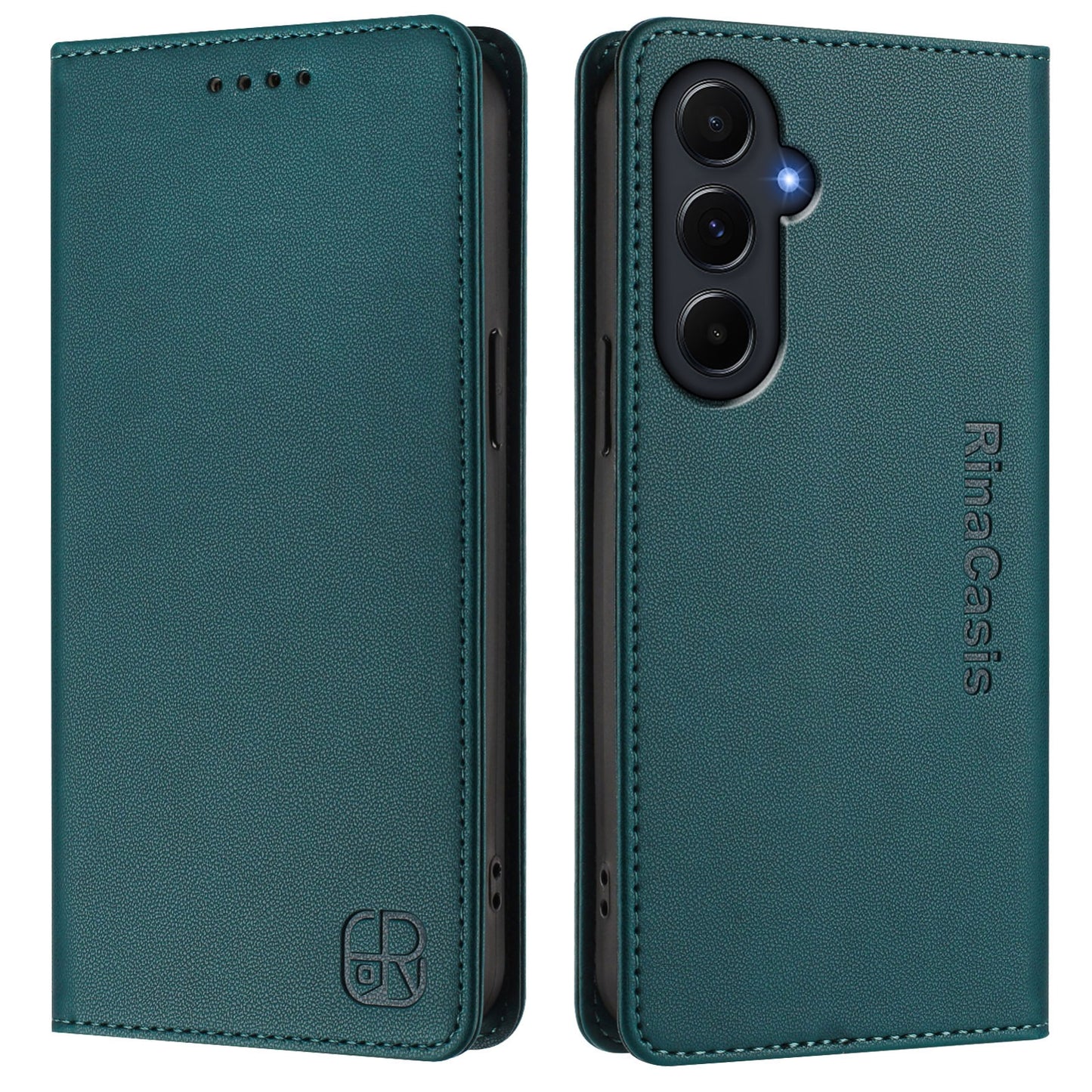 Samsung Galaxy A55 5G Dual-Folded Magnetic Suction RFID Blocking PU Leather Wallet Phone Case with Card Slots, Cash Pocket, Kickstand, Full Protective Flip Cover