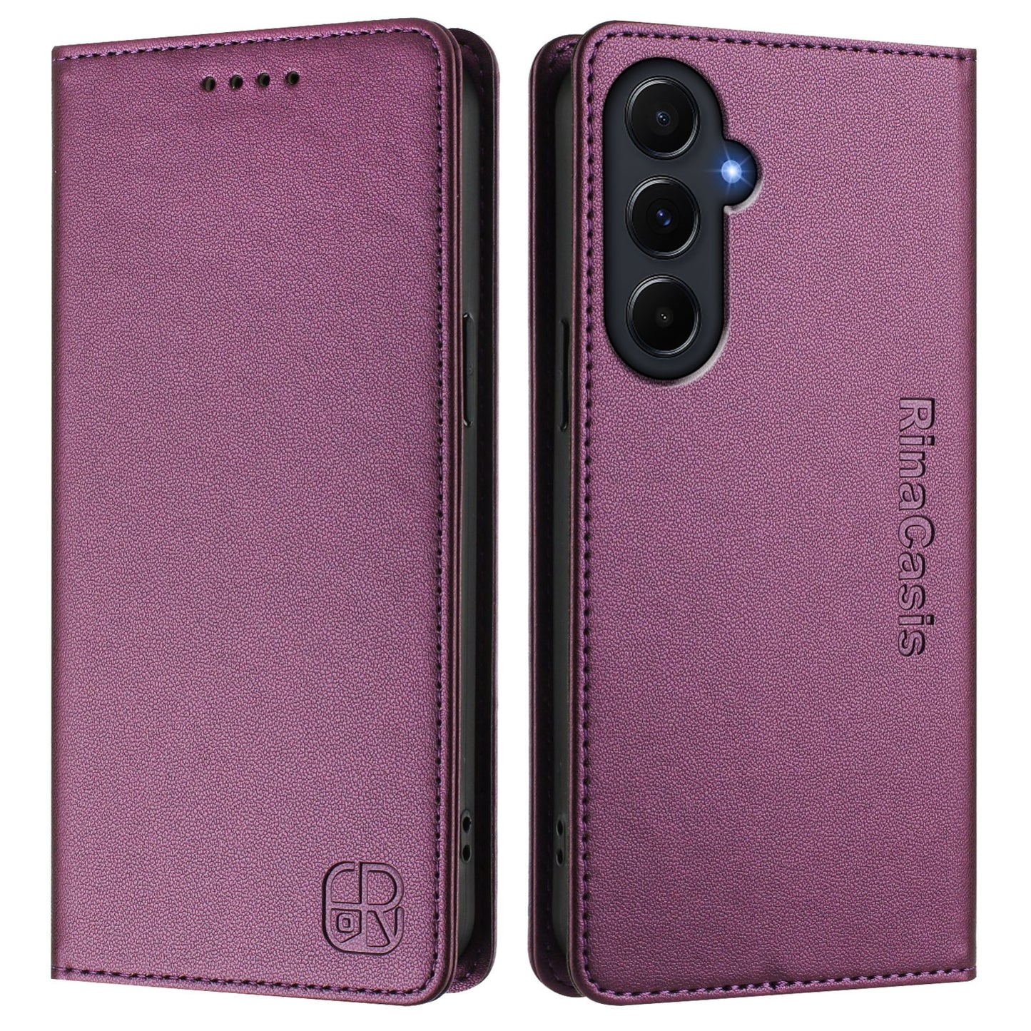 Samsung Galaxy A55 5G Dual-Folded Magnetic Suction RFID Blocking PU Leather Wallet Phone Case with Card Slots, Cash Pocket, Kickstand, Full Protective Flip Cover