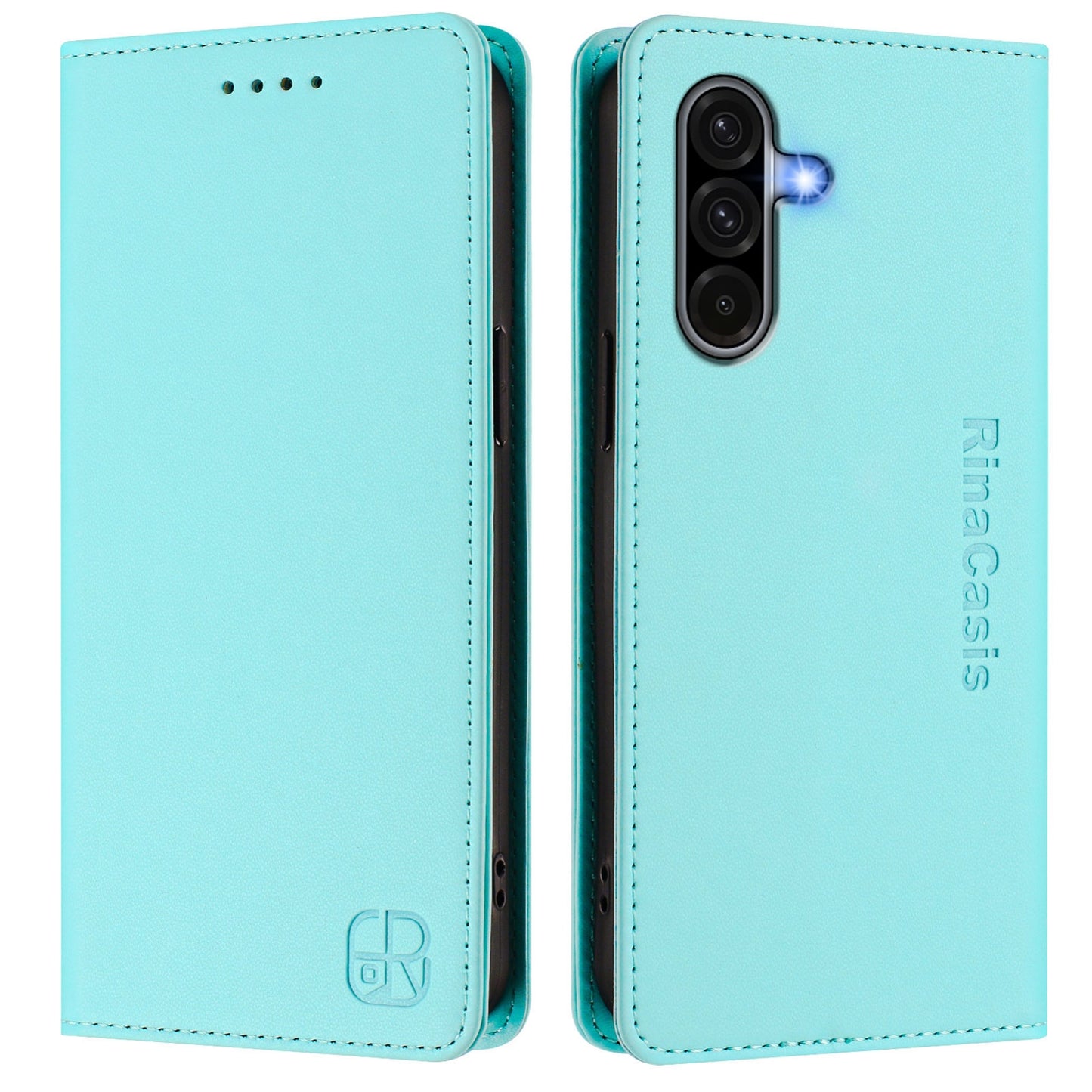 Samsung Galaxy A56 5G Dual-Folded Magnetic Suction RFID Blocking PU Leather Wallet Phone Case with Card Slots, Cash Pocket, Kickstand, Full Protective Flip Cover