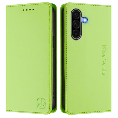 Samsung Galaxy A56 5G Dual-Folded Magnetic Suction RFID Blocking PU Leather Wallet Phone Case with Card Slots, Cash Pocket, Kickstand, Full Protective Flip Cover