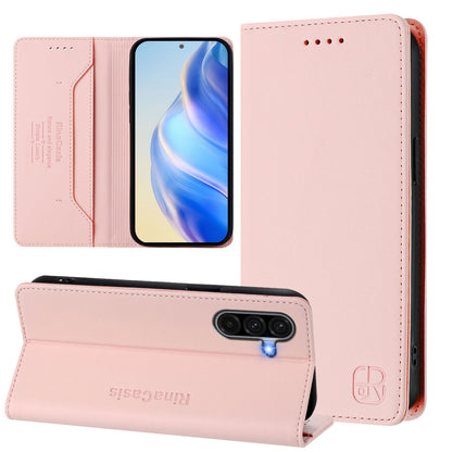 Samsung Galaxy A56 5G Dual-Folded Magnetic Suction RFID Blocking PU Leather Wallet Phone Case with Card Slots, Cash Pocket, Kickstand, Full Protective Flip Cover
