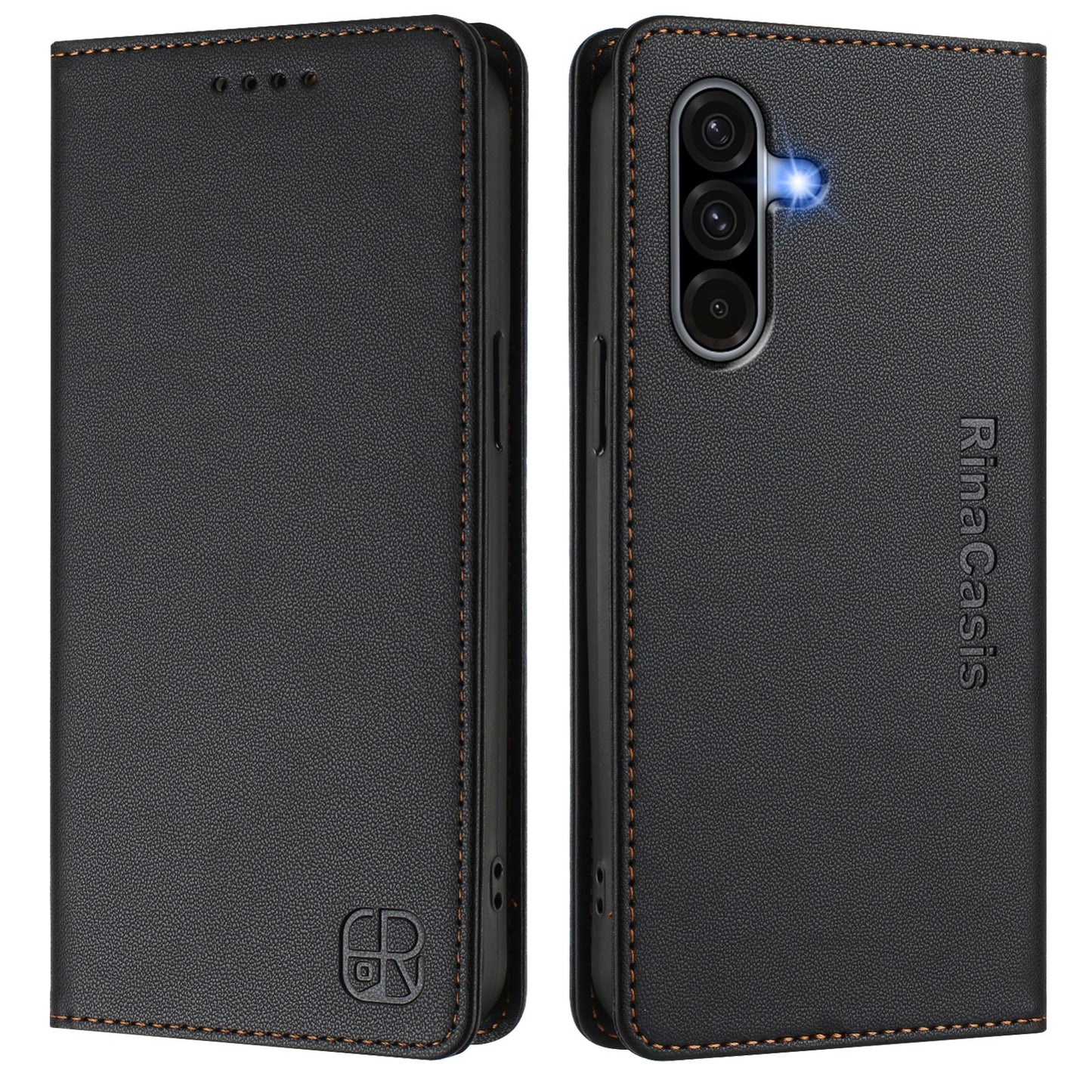 Samsung Galaxy A56 5G Dual-Folded Magnetic Suction RFID Blocking PU Leather Wallet Phone Case with Card Slots, Cash Pocket, Kickstand, Full Protective Flip Cover