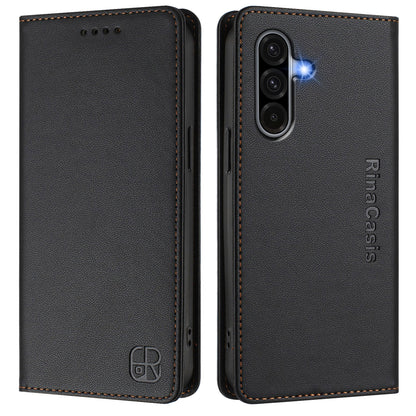 Samsung Galaxy A56 5G Dual-Folded Magnetic Suction RFID Blocking PU Leather Wallet Phone Case with Card Slots, Cash Pocket, Kickstand, Full Protective Flip Cover