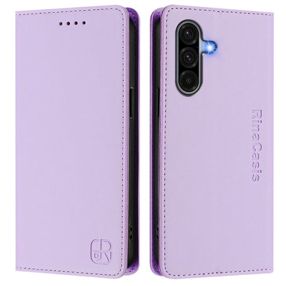 Samsung Galaxy A56 5G Dual-Folded Magnetic Suction RFID Blocking PU Leather Wallet Phone Case with Card Slots, Cash Pocket, Kickstand, Full Protective Flip Cover