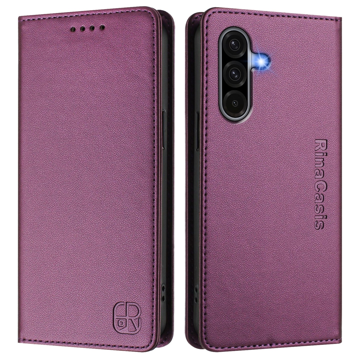Samsung Galaxy A56 5G Dual-Folded Magnetic Suction RFID Blocking PU Leather Wallet Phone Case with Card Slots, Cash Pocket, Kickstand, Full Protective Flip Cover