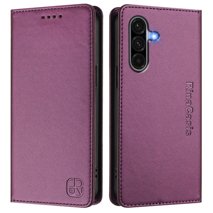 Samsung Galaxy A56 5G Dual-Folded Magnetic Suction RFID Blocking PU Leather Wallet Phone Case with Card Slots, Cash Pocket, Kickstand, Full Protective Flip Cover
