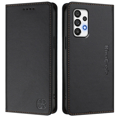 Samsung Galaxy A72 4G Dual-Folded Magnetic Suction RFID Blocking PU Leather Wallet Phone Case with Card Slots, Cash Pocket, Kickstand, Full Protective Flip Cover