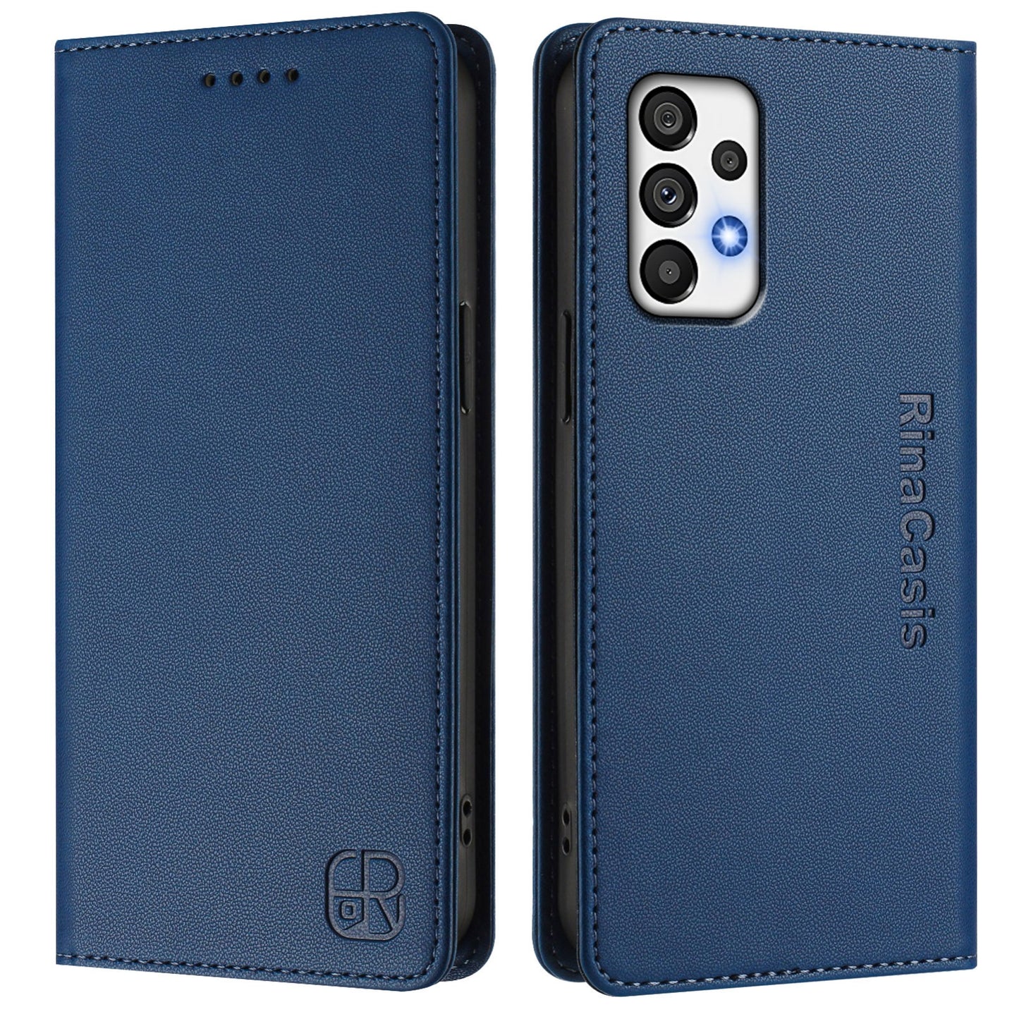 Samsung Galaxy A72 4G Dual-Folded Magnetic Suction RFID Blocking PU Leather Wallet Phone Case with Card Slots, Cash Pocket, Kickstand, Full Protective Flip Cover