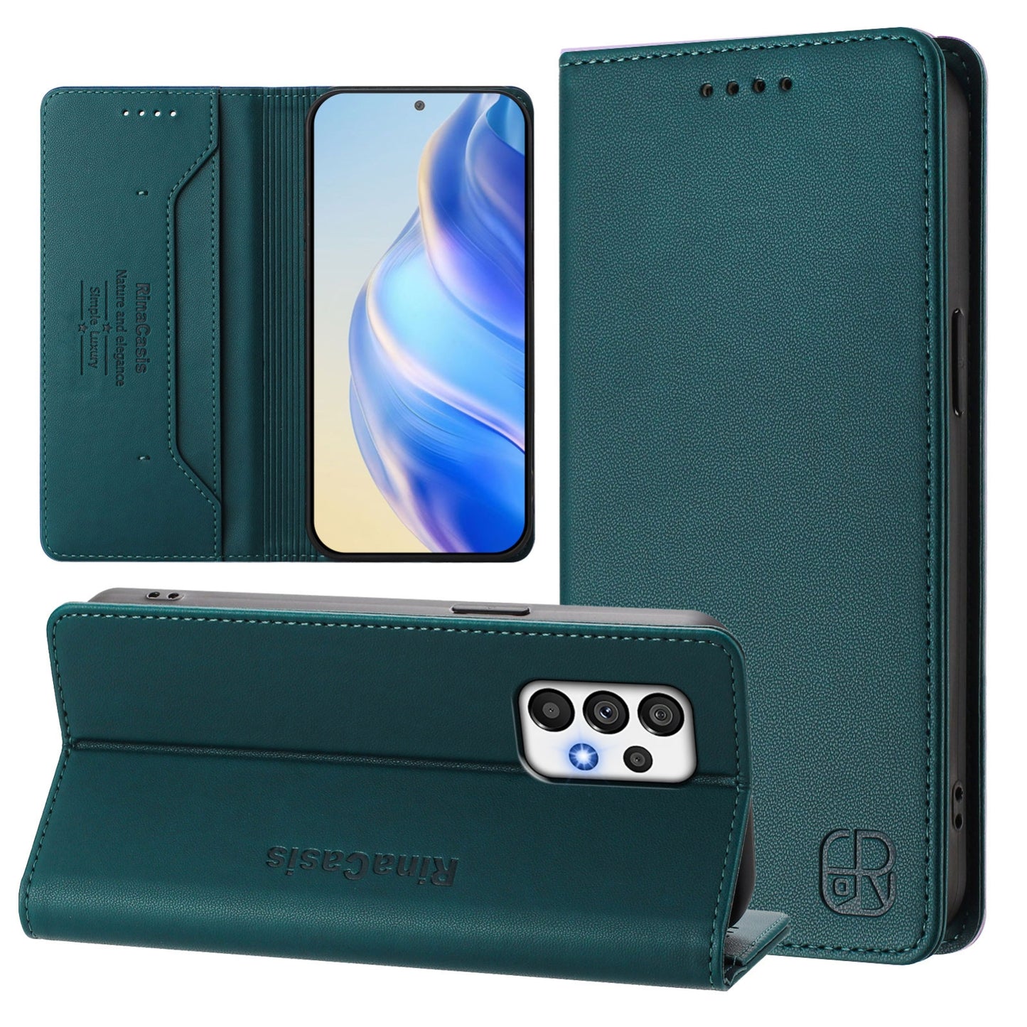 Samsung Galaxy A72 5G Dual-Folded Magnetic Suction RFID Blocking PU Leather Wallet Phone Case with Card Slots, Cash Pocket, Kickstand, Full Protective Flip Cover