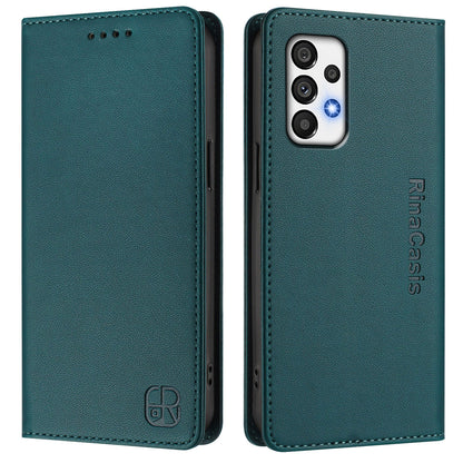 Samsung Galaxy A72 5G Dual-Folded Magnetic Suction RFID Blocking PU Leather Wallet Phone Case with Card Slots, Cash Pocket, Kickstand, Full Protective Flip Cover
